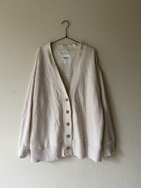 aerie Cream Oversized V-Neck Button Cardigan